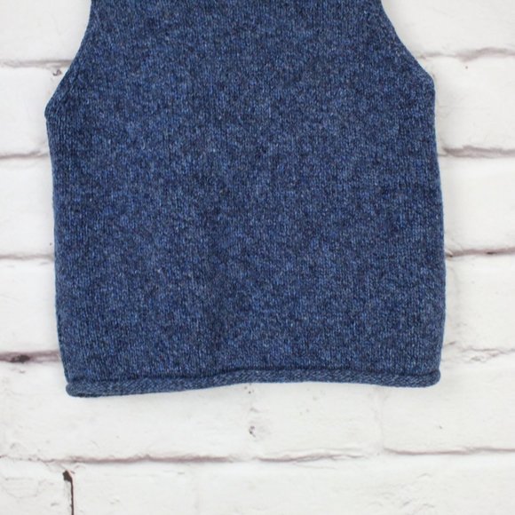 Vintage LL Bean Blue Wool Blend Knit Button Front Rolled Hem Vest Size M - Picture 7 of 8